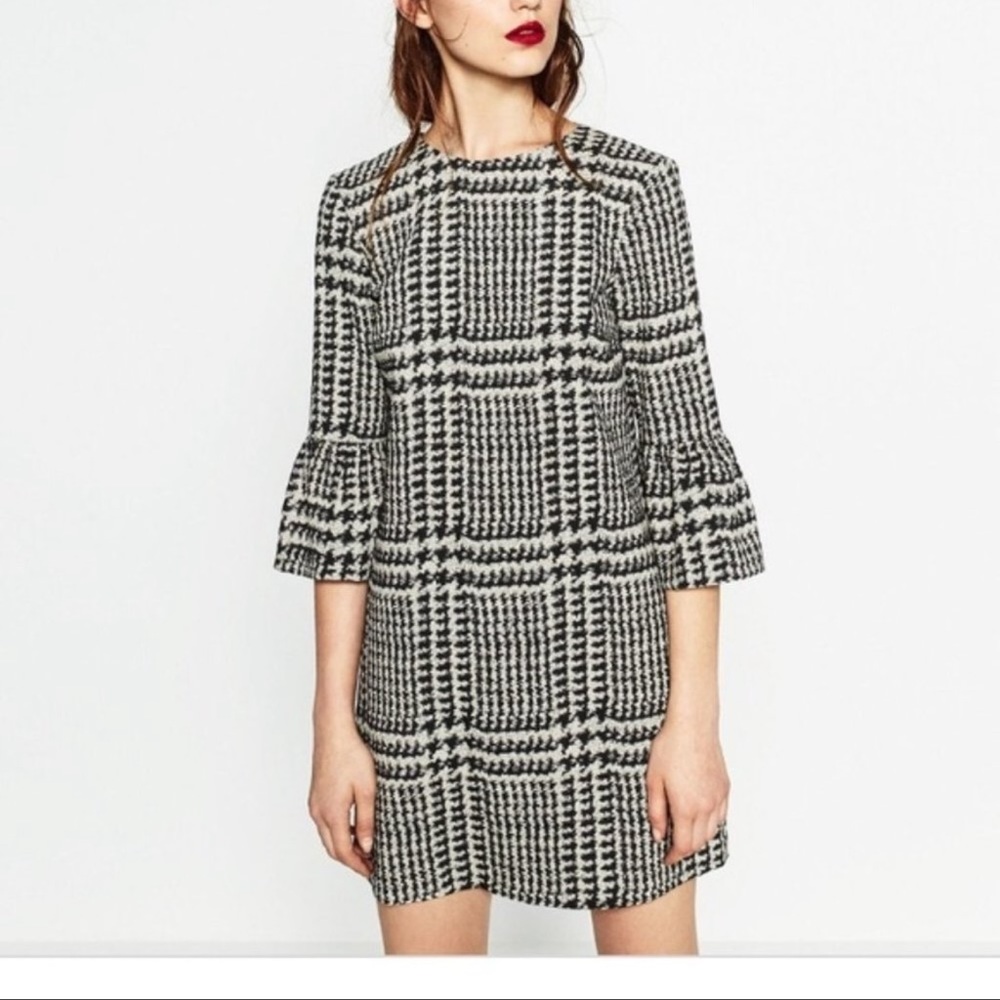 Zara Mini Dress Houndstooth Pattern Sz M